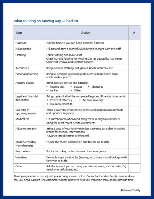 Long-term care - What to bring on moving day checklist - cover