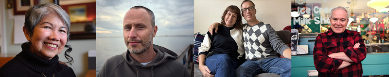 Headshots of lived experience partners, from left to right: Arabella Bengson, Mark Breslaw, Andrew  and Karina Reid, Fred Keating
