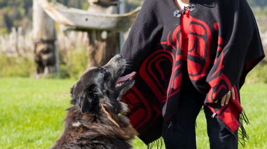 Kay Wilson with her late husband’s dog, Spot Wilson, who has been a companion to Kay on her dementia journey.