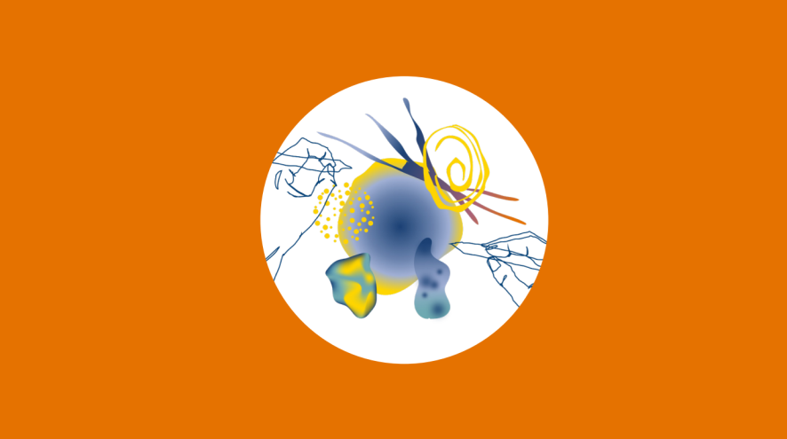 Illustrated hands working on organic elements.