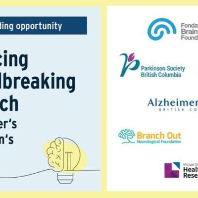 An graphic promotes a team funding opportunity for Alzheimer's and Parkinson's diseases research. Includes seven funder logos and wordmarks.