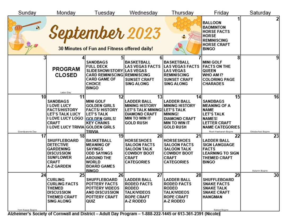 Day Program Calendar - September 2023