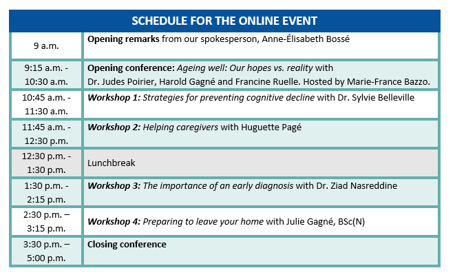 your schedule for the online forum
