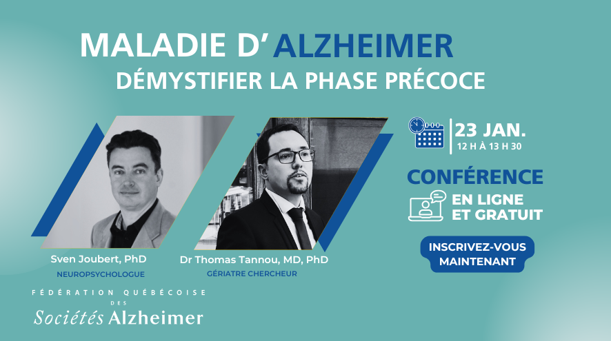 Maladie d'Alzheimer: démystifier la phase précoce le 23 janvier à 12 en ligne sur zoom
