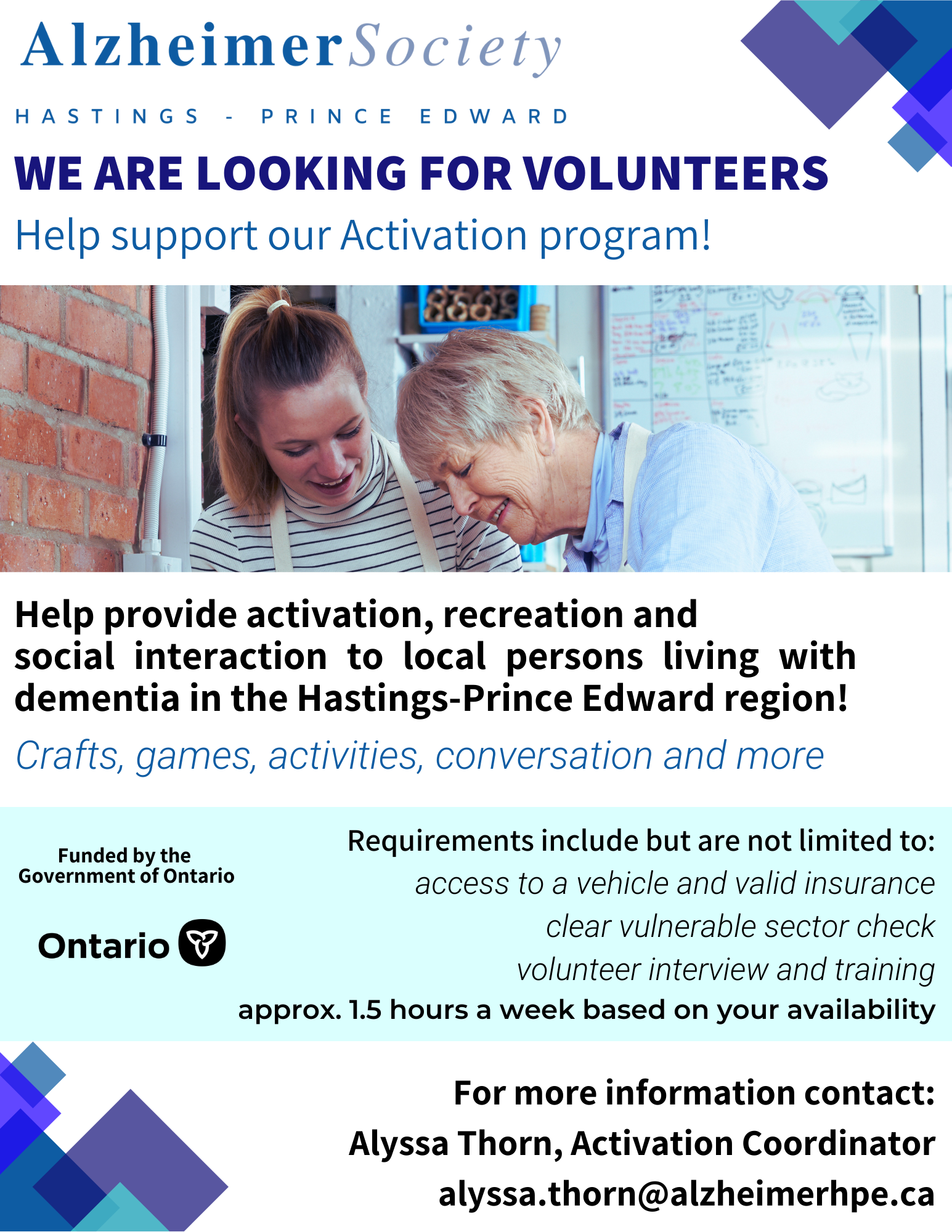 we are looking for volunteers for our in-home activations program