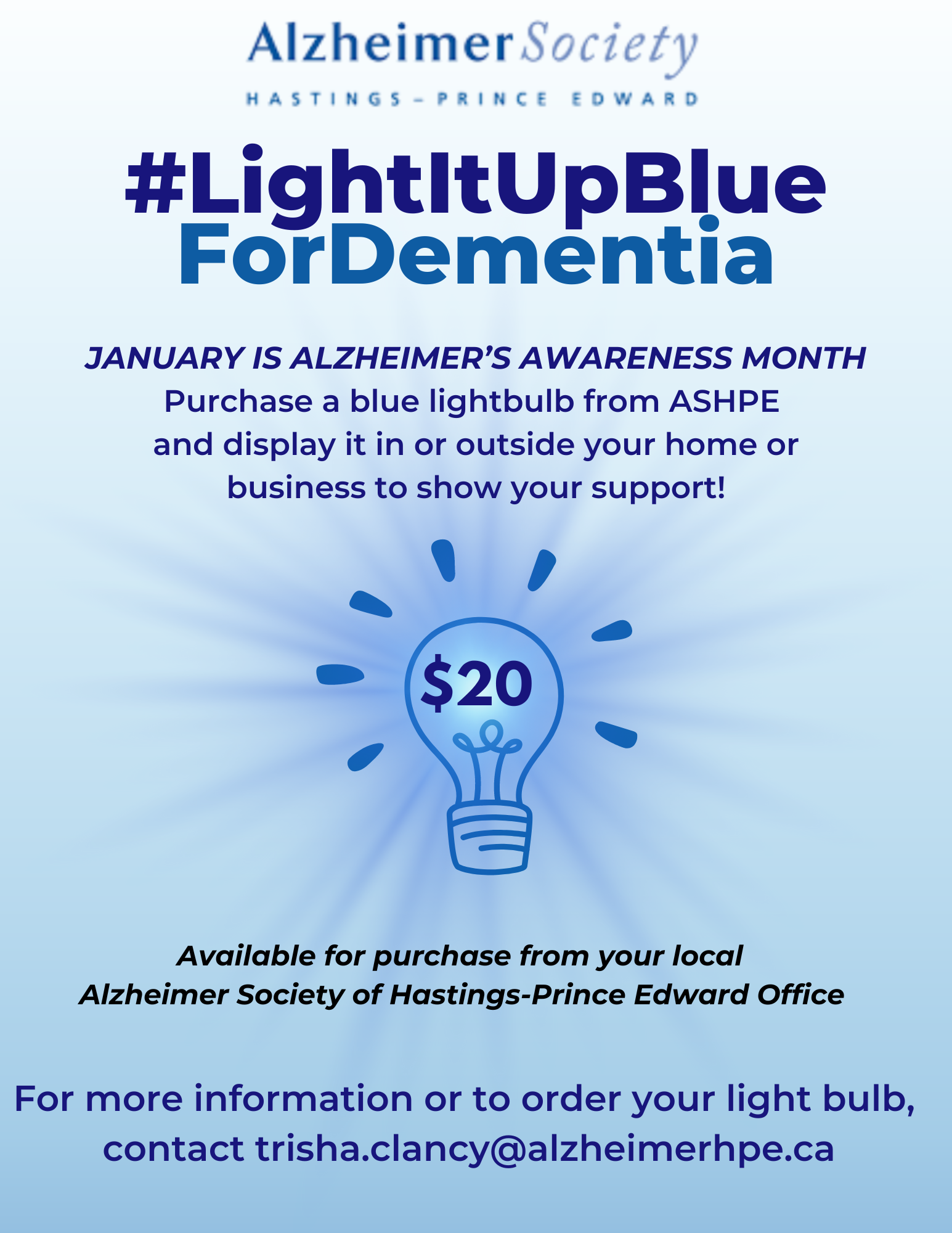 light it up blue for dementia with a blue light bulb from the Alzheimer Society