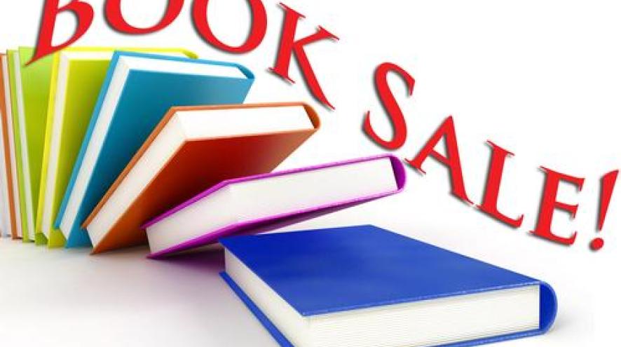 the word "Book Sale" with colourful books
