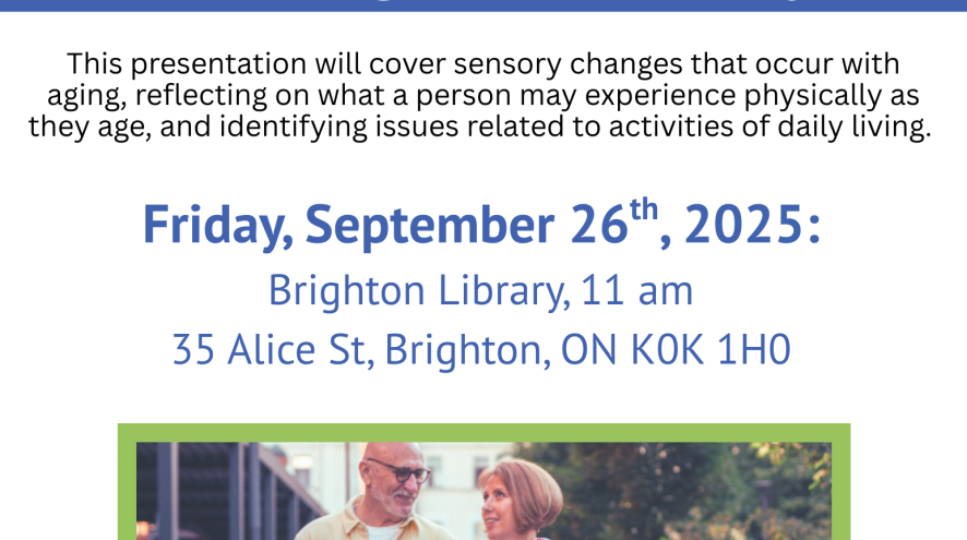 Friday Sept 26 at Brighton Library: Aging & The Senses, beginning at 11 am. FREE!