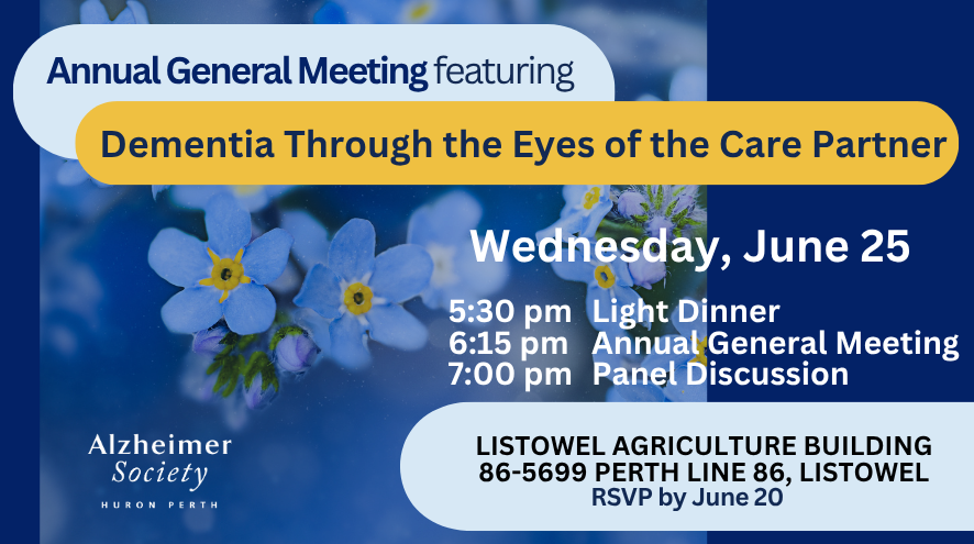 AGM and Dementia Through the Eyes of the Care Partner with forget me not background