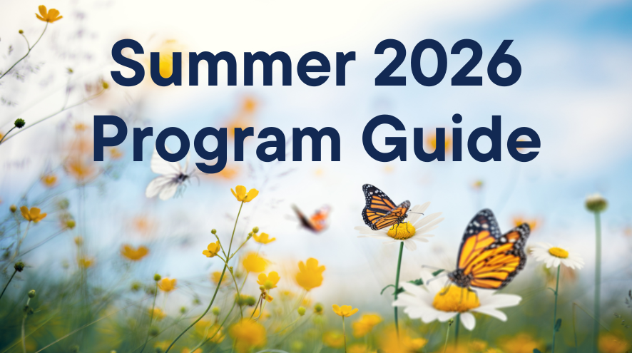 Summer 2026 Program Guide with butterflies and flowers in the background