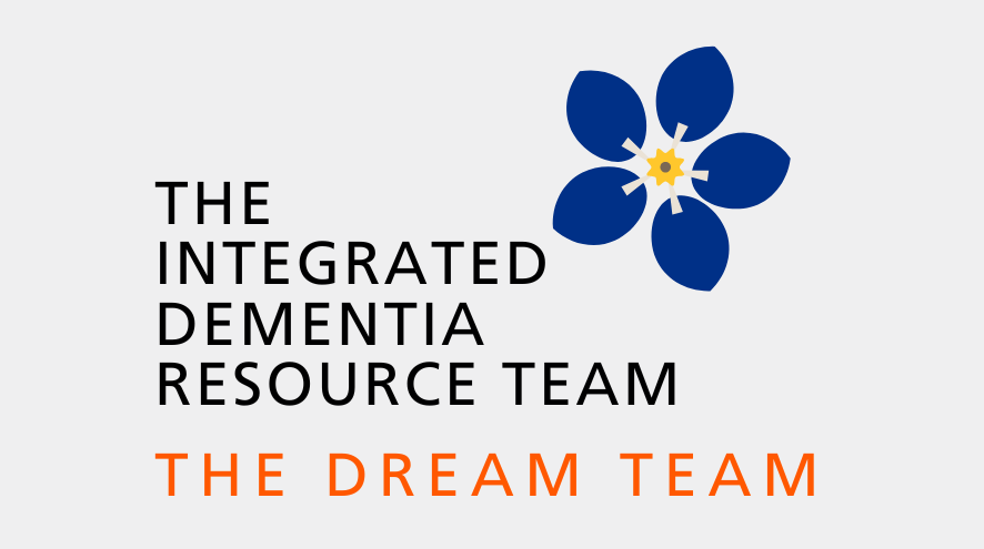 The Integrated Dementia Resource Team, The Dream Team, with blue forget-me-not flower