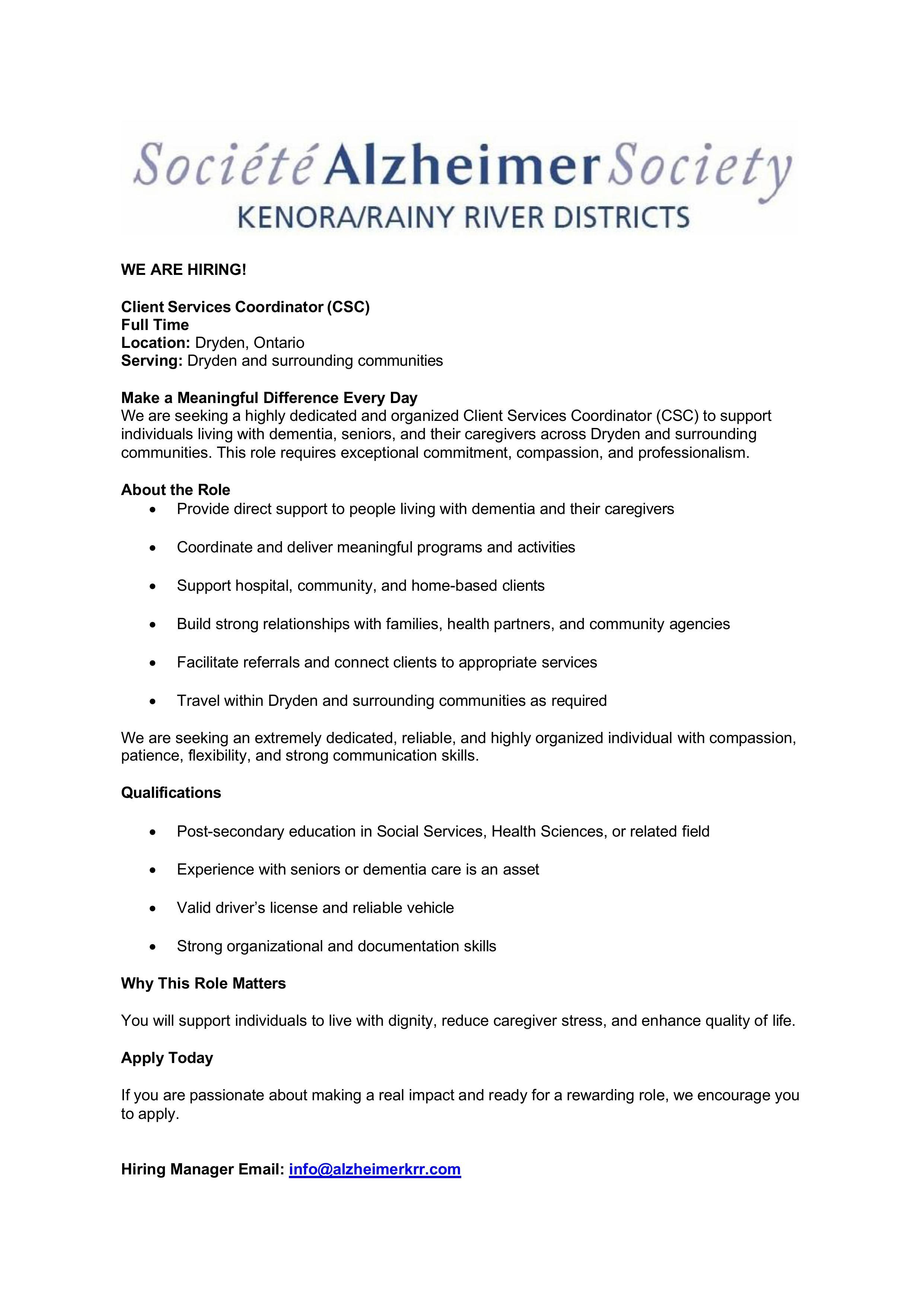 Client Services Coordinator (CSC)