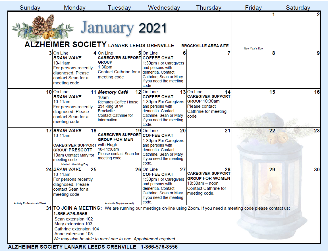 Brockville Activity Calendar Jan 2021 image