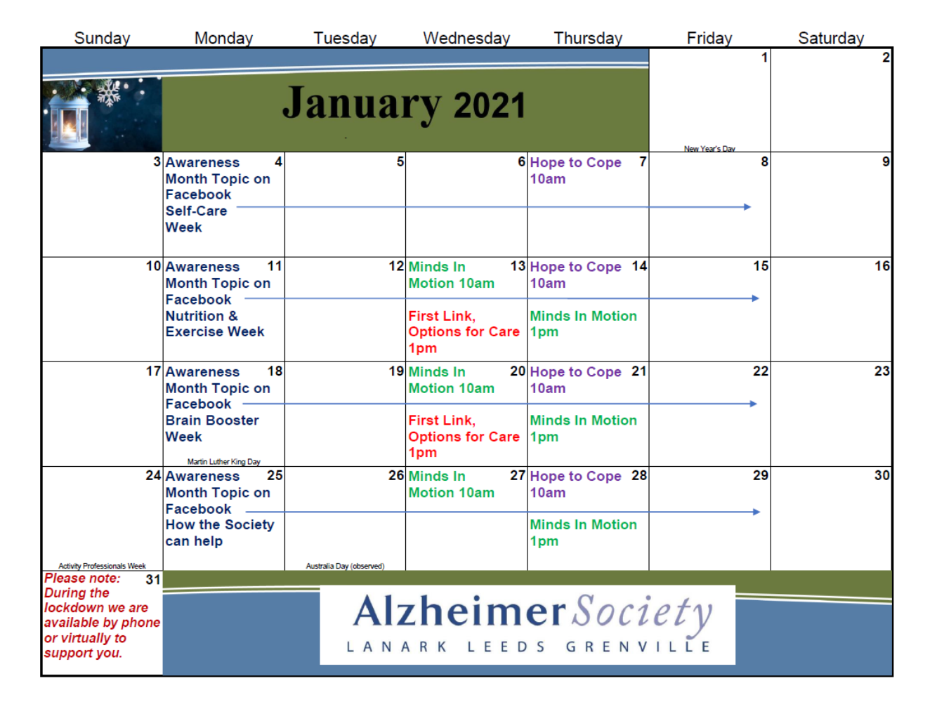 Lanark County January 2021 Calendar image