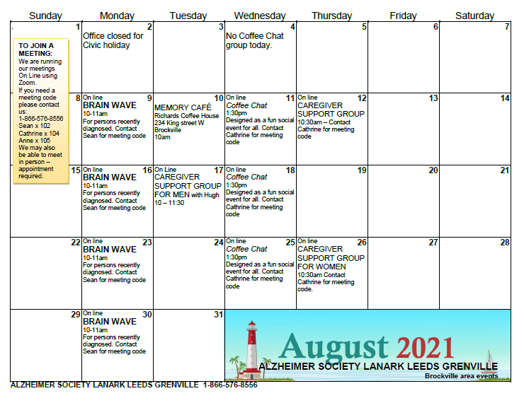 Brockville August Calendar 2021 image