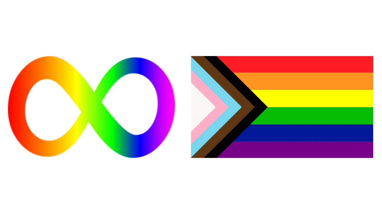 Neurodiversity logo and LGBTQ2+ flag logo