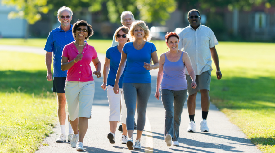 group of seniors walking