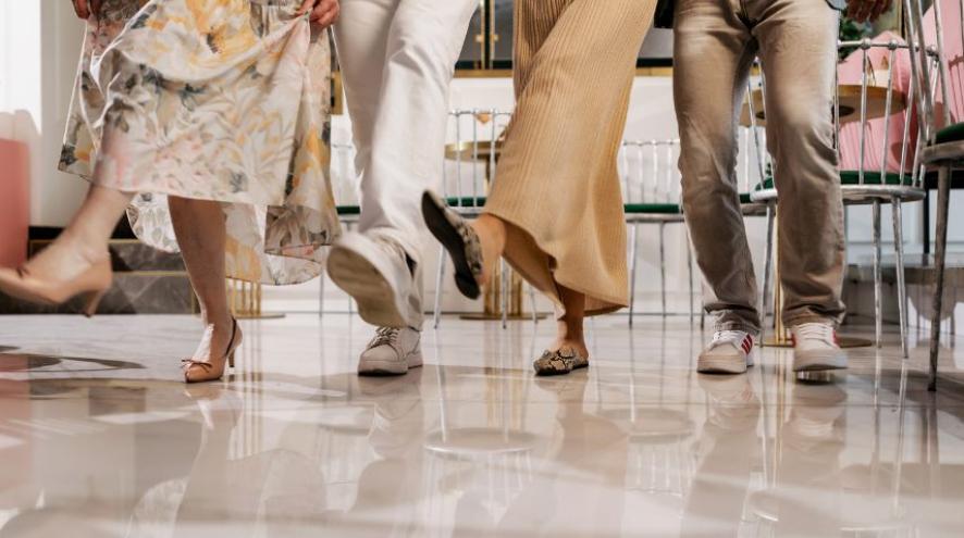 A group of people lined up to dance