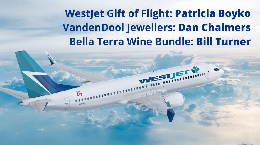 Westjet Gift of Flight winners for 2026: Patricia Boyko, Dan Chalmers, Bill Turner