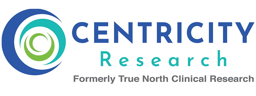 Centricity Research logo in blue and teal colours "Formerly True North Clinical Research"