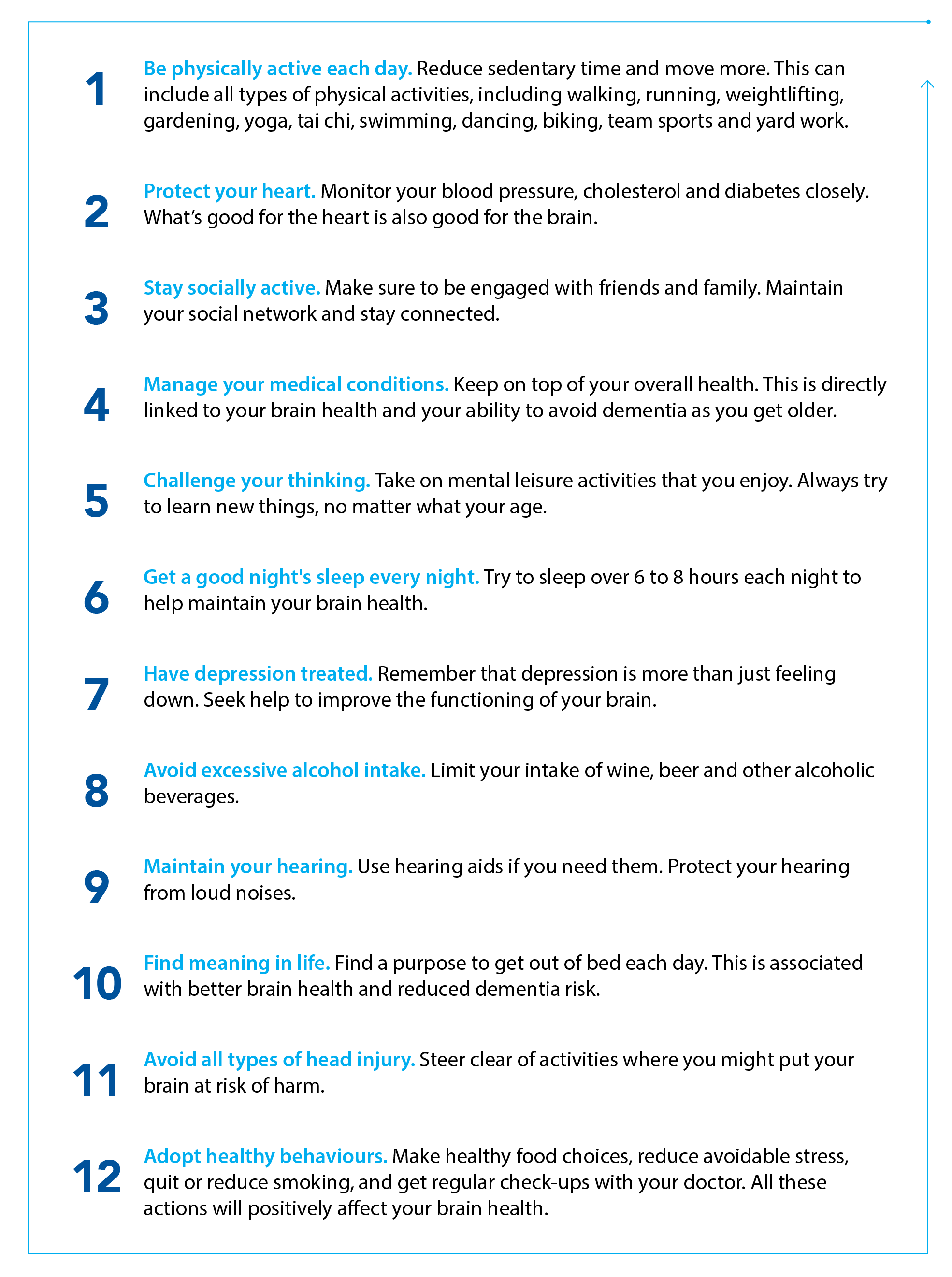 Twelve actions for a healthier brain