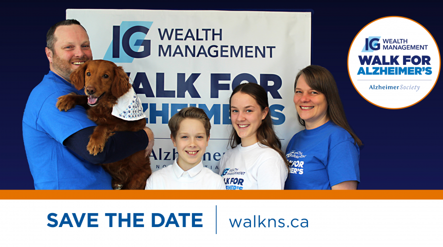 Family wearing IG Wealth Management Walk for Alzheimer's t-shirts