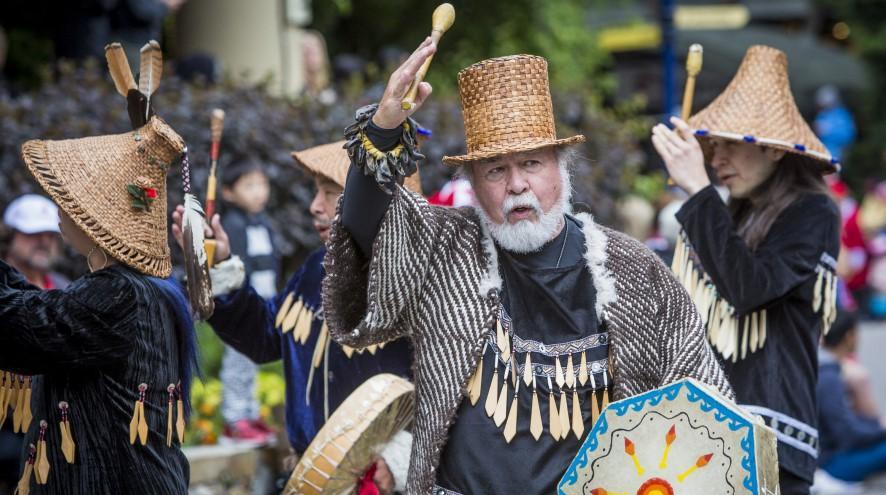 Senior man participating in indigenous celebration