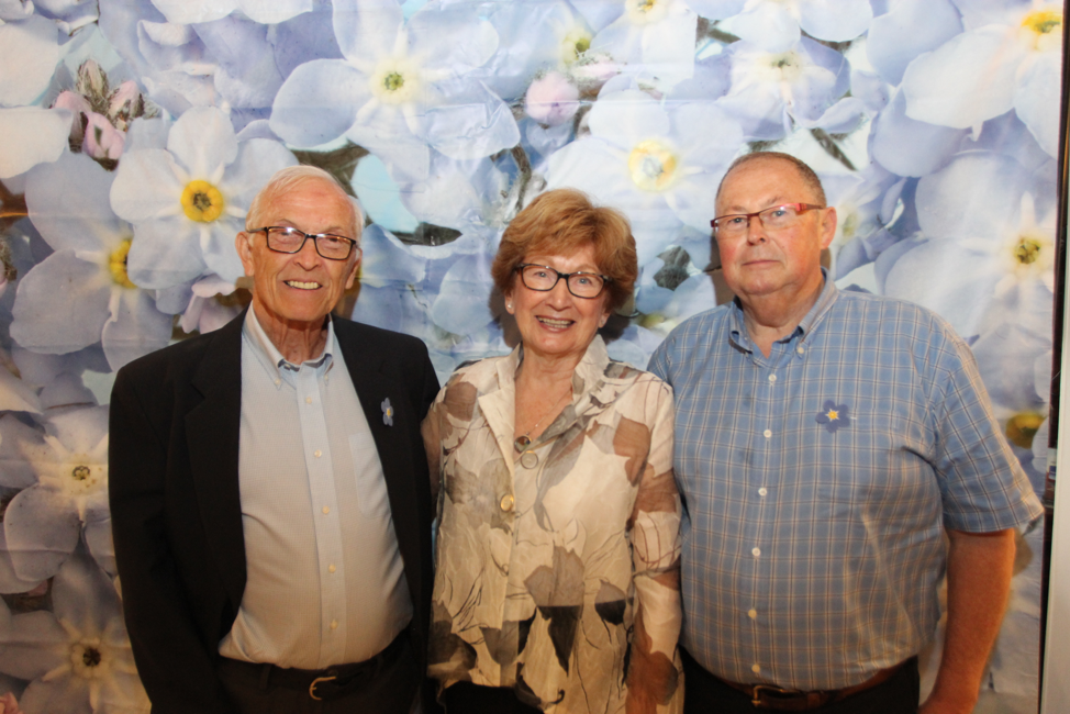 Heather Oland joins, from left, Fred Foster and Lew Robinson, recipients of the Ferne Stevenson Caregiver Award at the Alzheimer Society of PEI’s recent Dementia Friends Leadership Luncheon. 