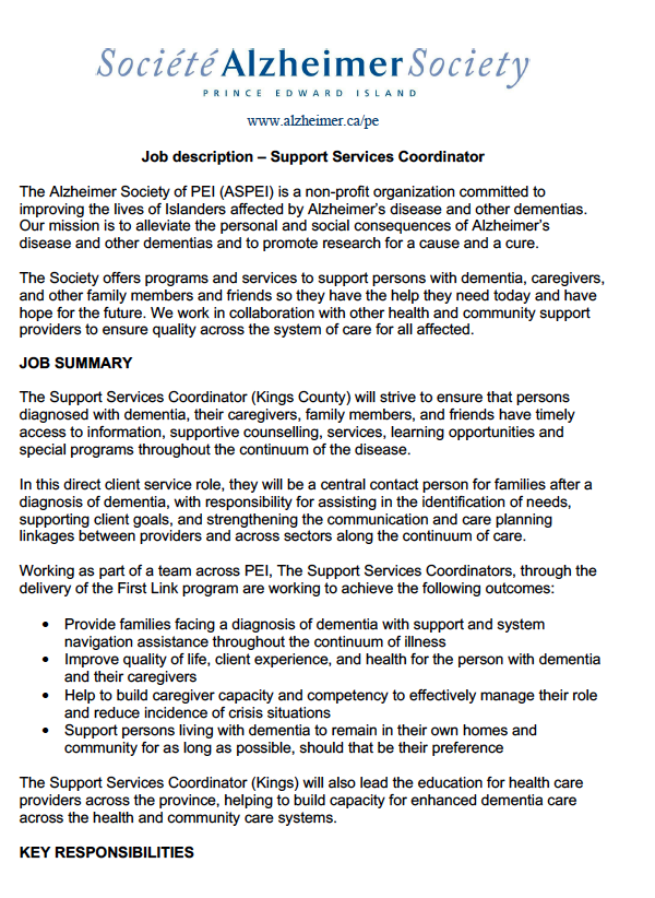 Job Description - Support Services Coordinator