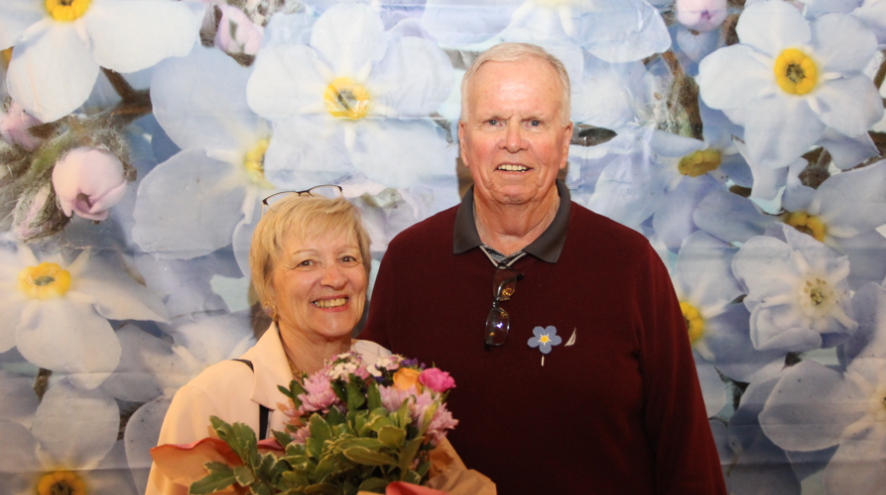 Brian MacPherson congratulates wife, Lynn Loftus, recipient of the Dementia Friends Leadership Award at the Alzheimer Society of PEI’s recent Dementia Friends Leadership Luncheon.
