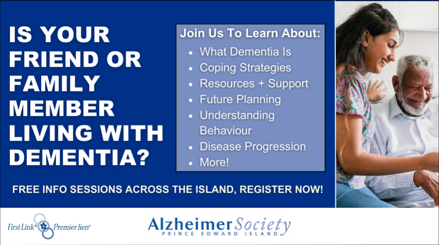 Is your friend or family member living with dementia? Join us to learn about what dementia is, coping strategies, resources + support, future planning, understanding behaviour, disease progression, more! Free info sessions across the island, register now!