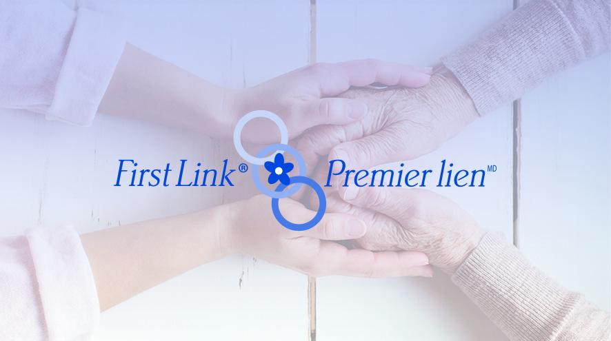 An image of supportive hand holding with the First Link logo