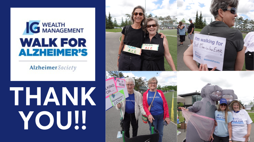 IG Wealth Management Walk for Alzheimer's Thank you. Four pictures of people at the Walk event.