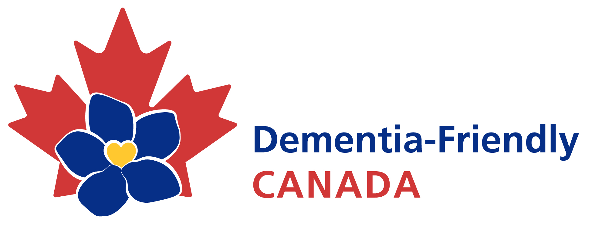The logo for the Dementia-Friendly Canada project, which is a blue forget-me-not flower in front of a red maple leaf