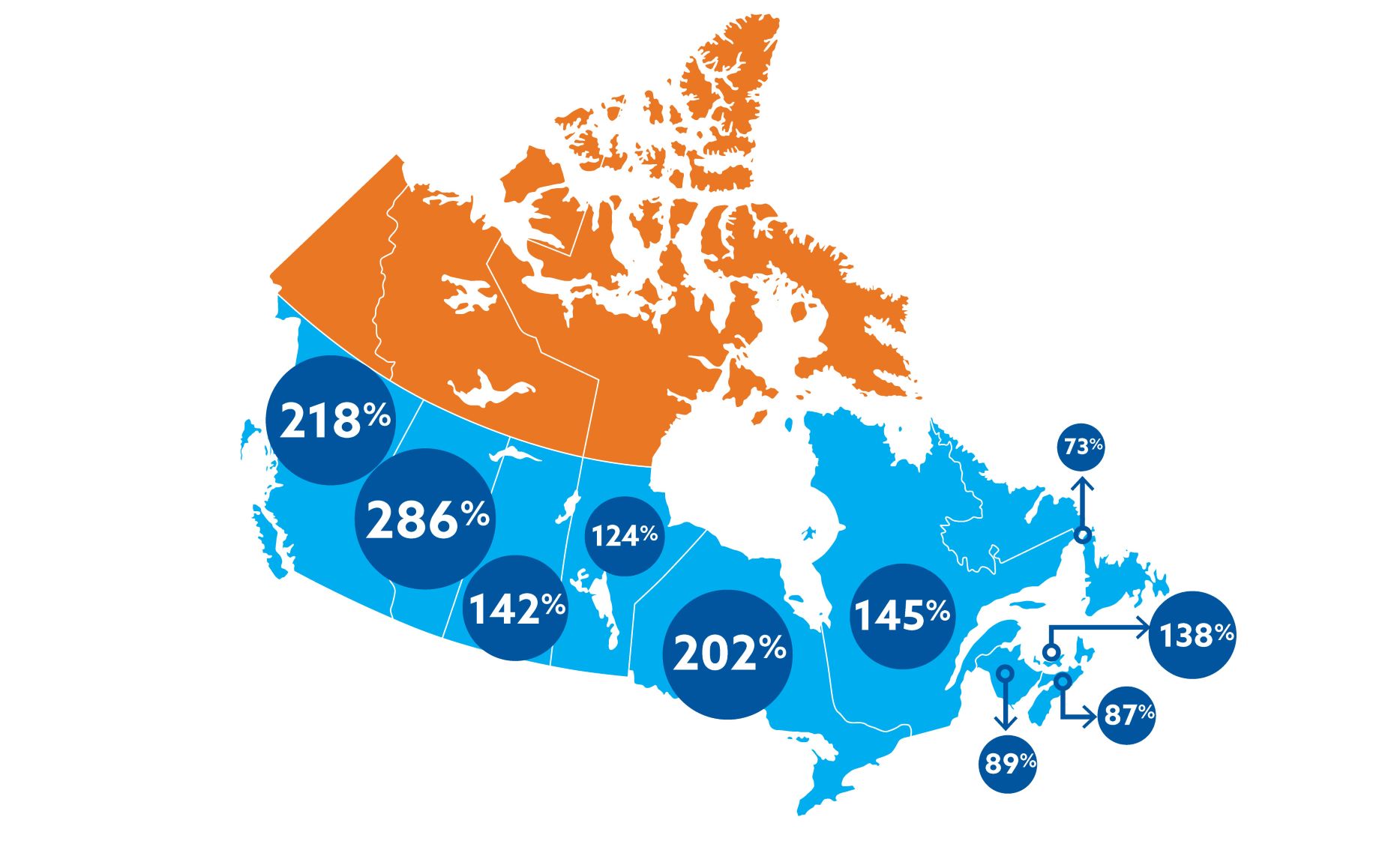 Map of Canada showing percentage increase in people with dementia by region.jpeg 