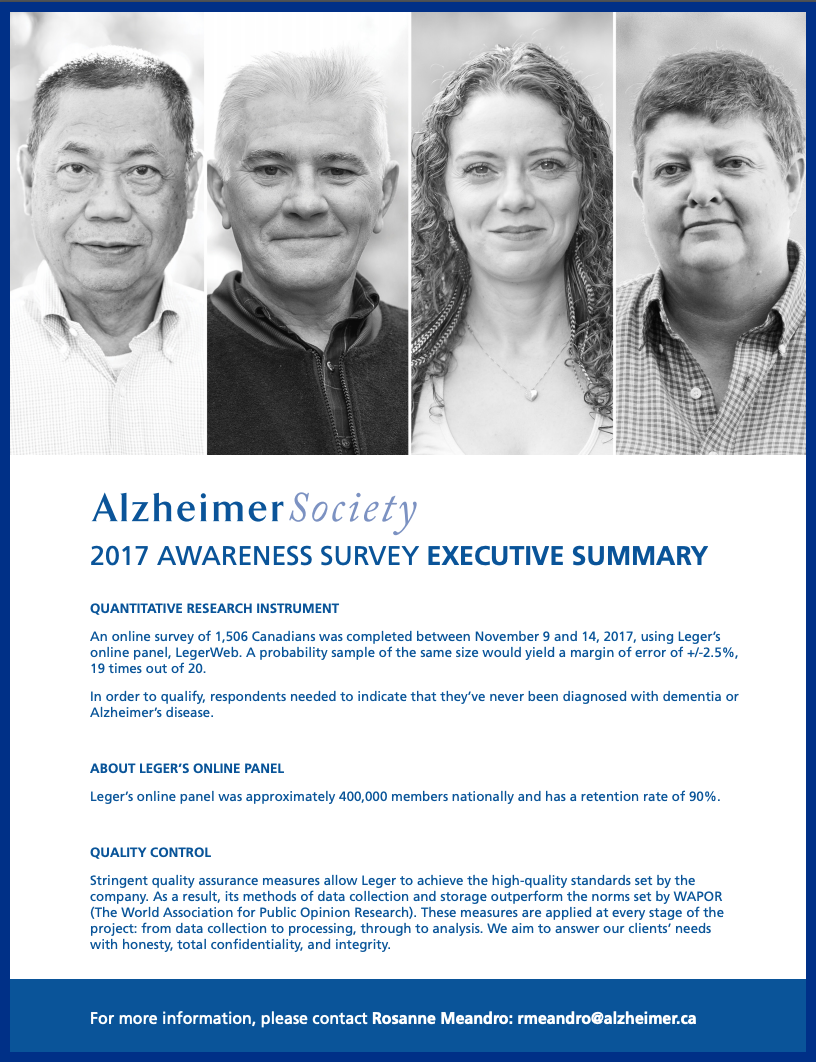 Alzheimer Society: 2017 Awareness Survey Executive Summary - cover