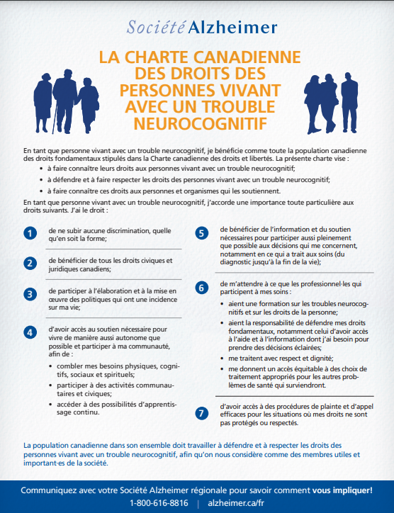 La Charte canadienne des droits des personnes vivant avec un trouble neurocognitif - couverture