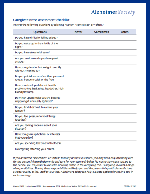 Caregiver stress assessment checklist - cover