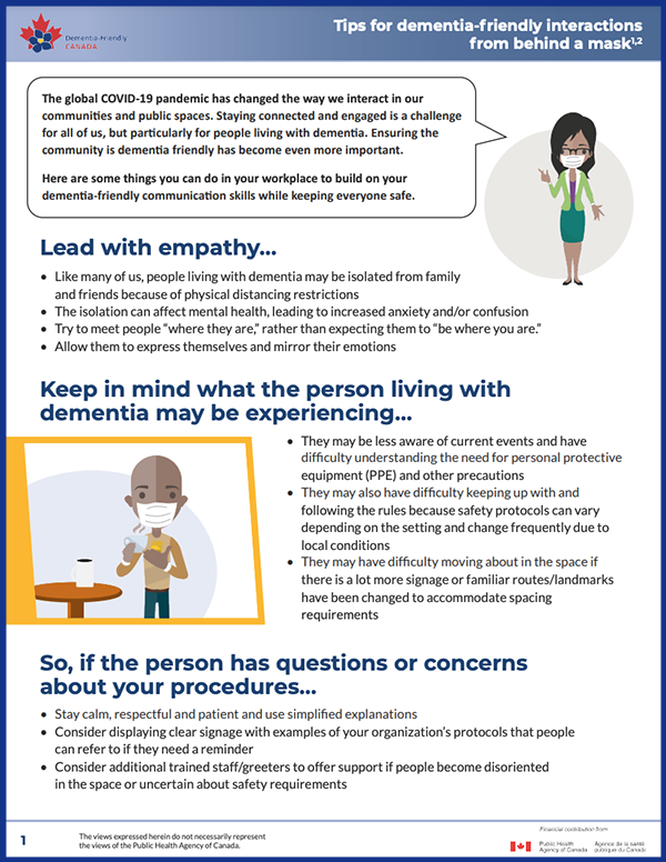 Dementia-Friendly Canada - Tips for dementia-friendly interactions from behind a mask - cover