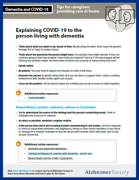 Dementia and COVID-19 - Tips for caregivers - cover