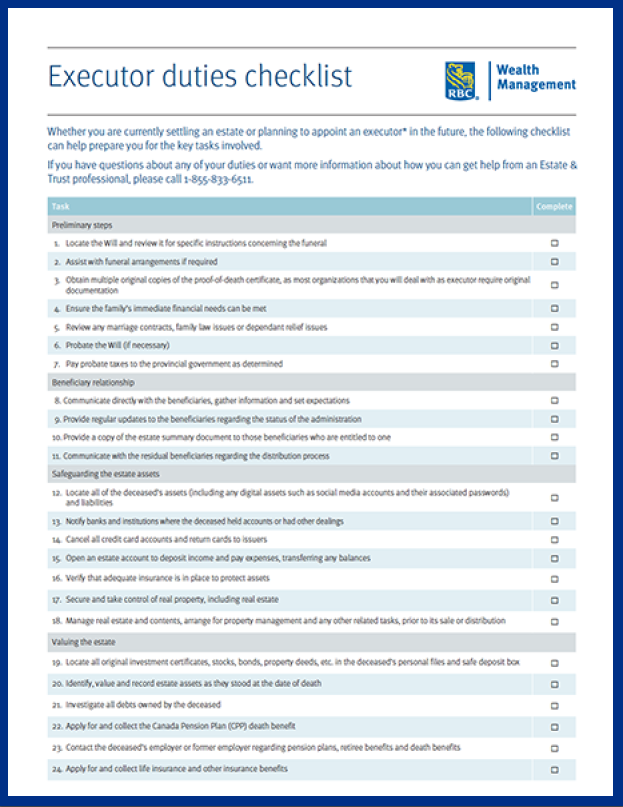 Executor duties checklist - cover