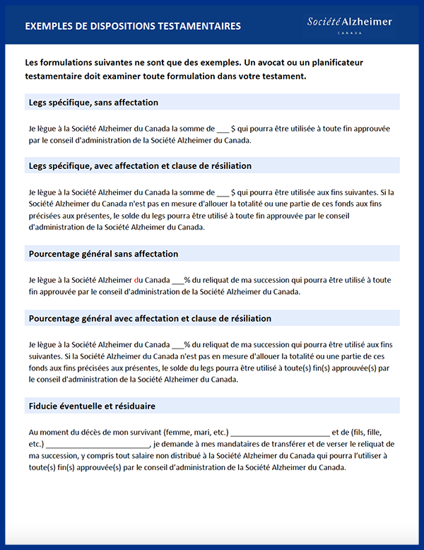 Exemples de dispositions testamentaires.