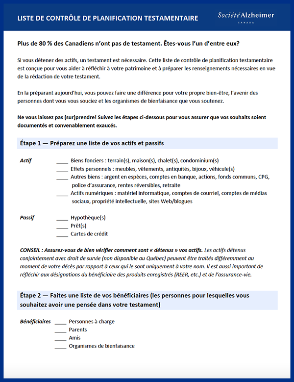 Liste de vérification de planification testamentaire.