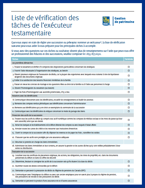 Liste de vérification des tâches de l’exécuteur testamentaire - couverture