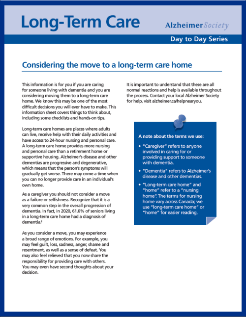 Long-term care: Considering the move to a long-term care home - cover