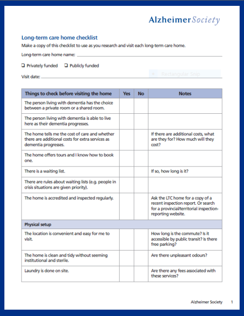 Long-term care home checklist - cover