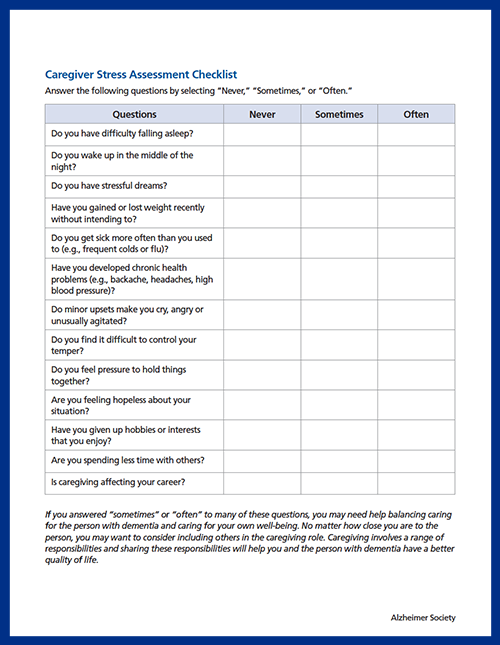 Caregiver stress assessment checklist - cover