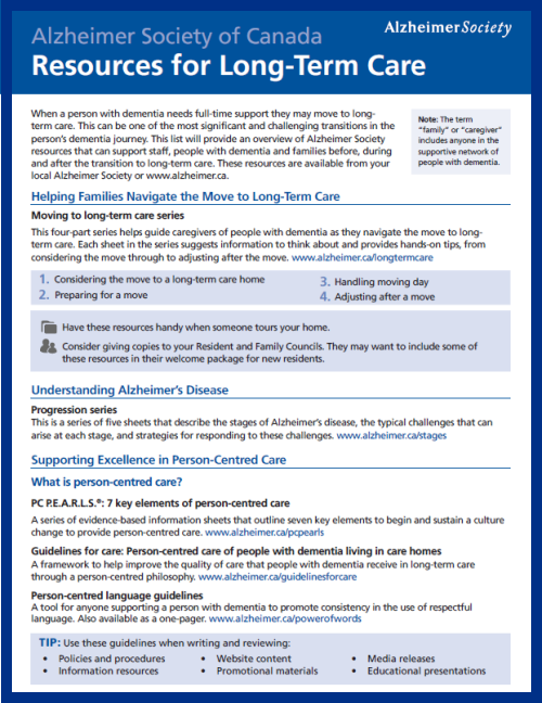 Resources for long-term care - cover