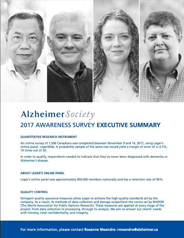 Alzheimer Society: 2017 Awareness Survey Executive Summary