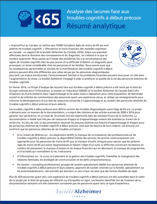 Analyse des lacunes face aux troubles cognitifs à début précoce - Résumé analytique - couveture